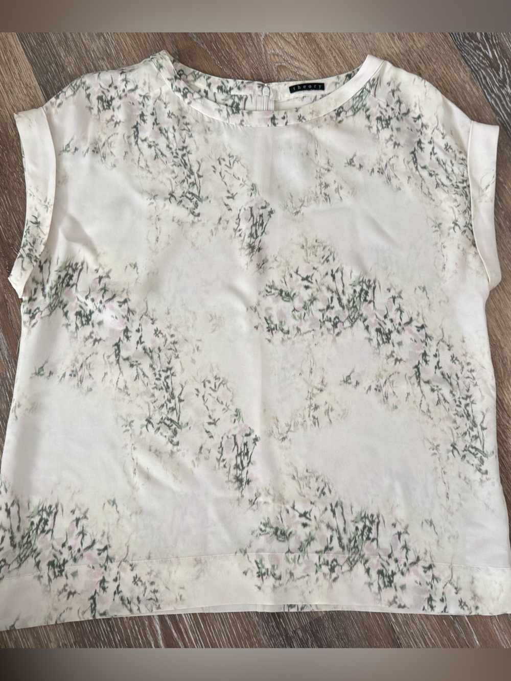 Theory Cream Floral Print Cap Sleeve Top